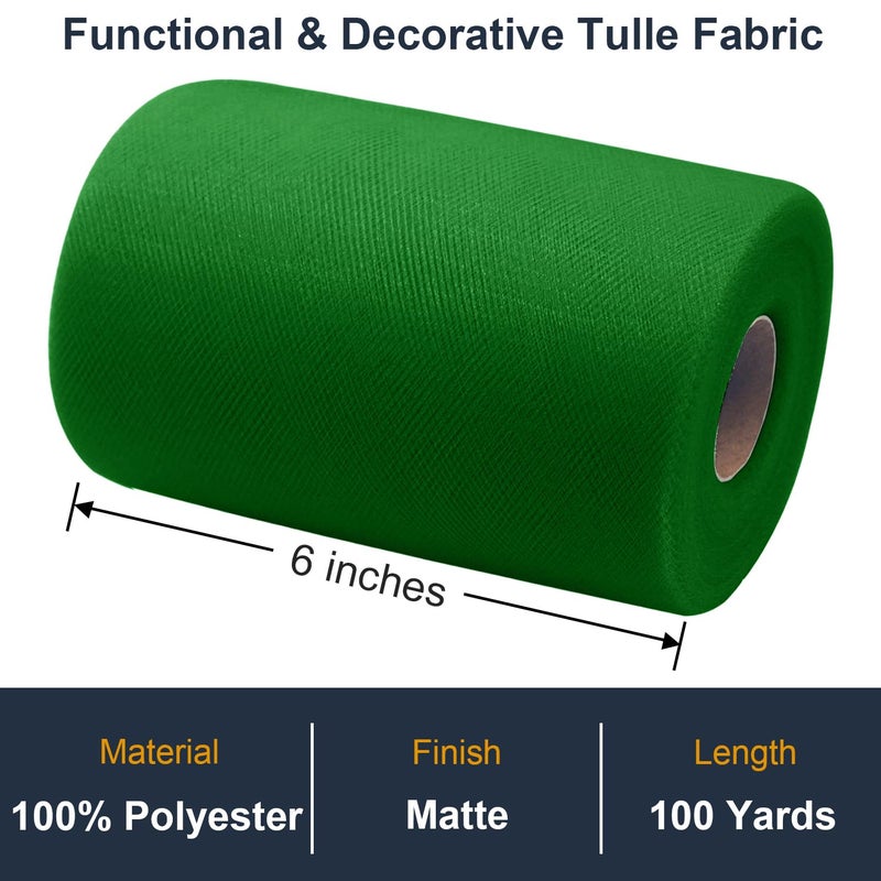 Ableme Deco Tulle Fabric Roll 6 Inch by 100 Yards (300 ft) Green Tulle Ribbon Mesh Netting for DIY Tutu Skirt Gift Wrapping Wedding Baby Shower Birthday Halloween Party Decorations, 34 Colors (Emerald Green) - Image 2